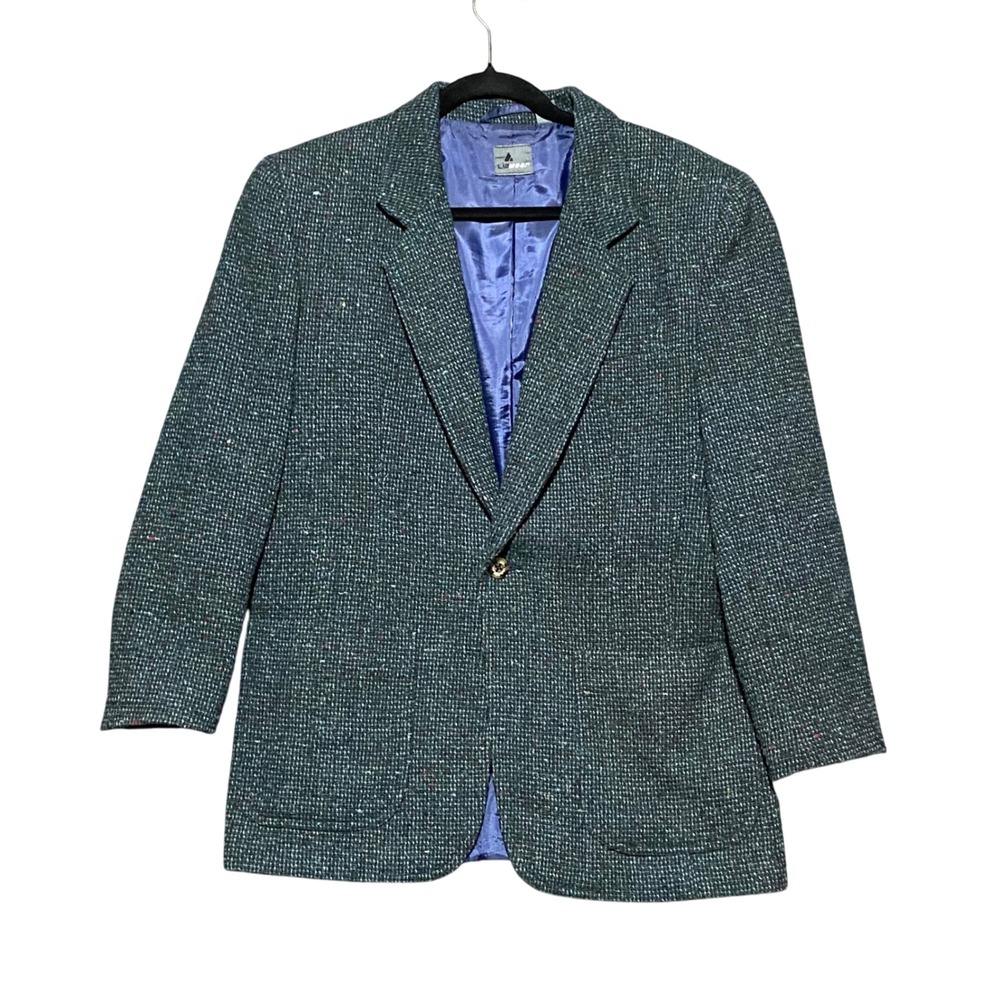 Vintage Lizwear Women's Size 8 Wool Blend Tweed Blazer Jacket Dark Teal 80s 90s